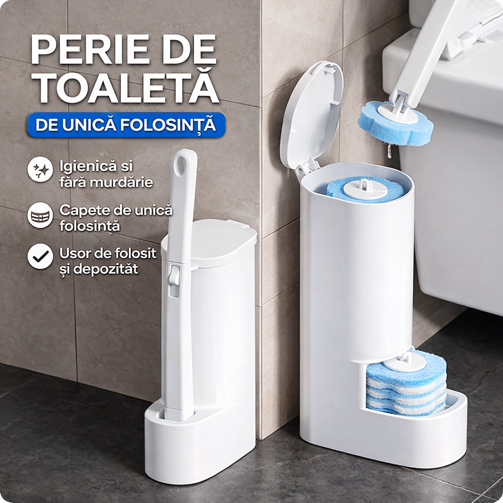 Perie WC cu Capete de Unică Folosintă – Sistem Igienic Modern cu 8 Rezerve