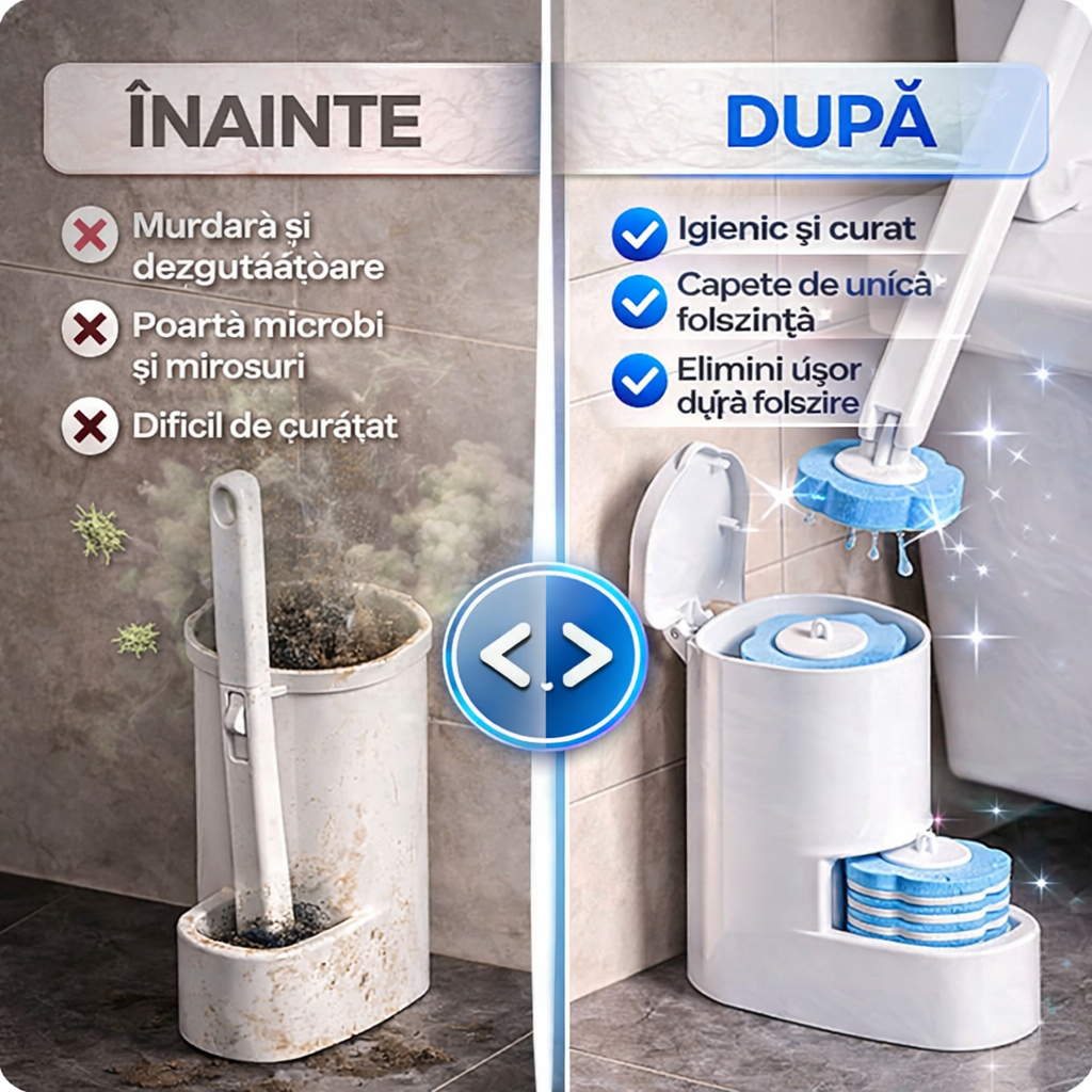 Perie WC cu Capete de Unică Folosintă – Sistem Igienic Modern cu 8 Rezerve