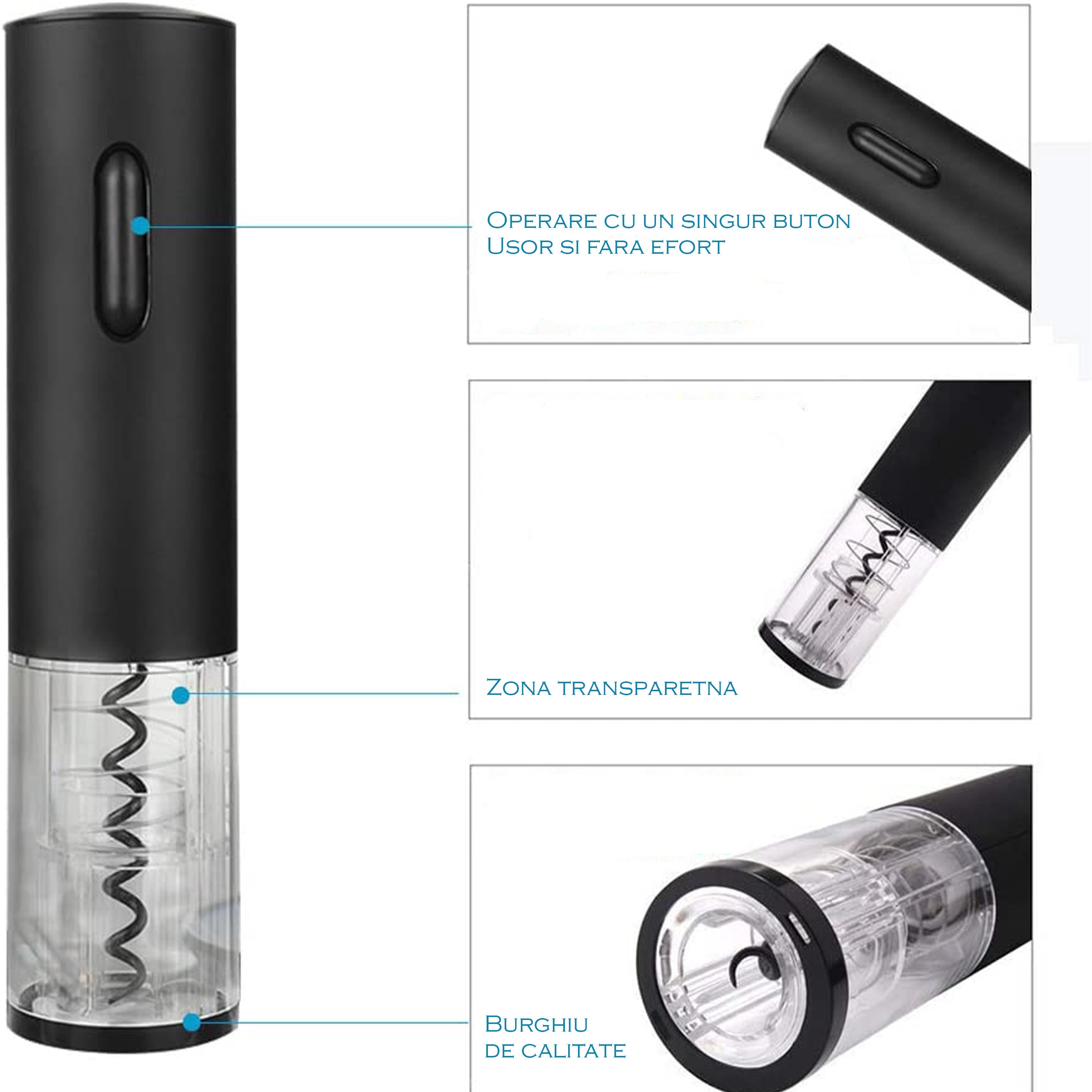 Tirbuson Electric + tăietor de folie, turnător cu aerator, dop de vid