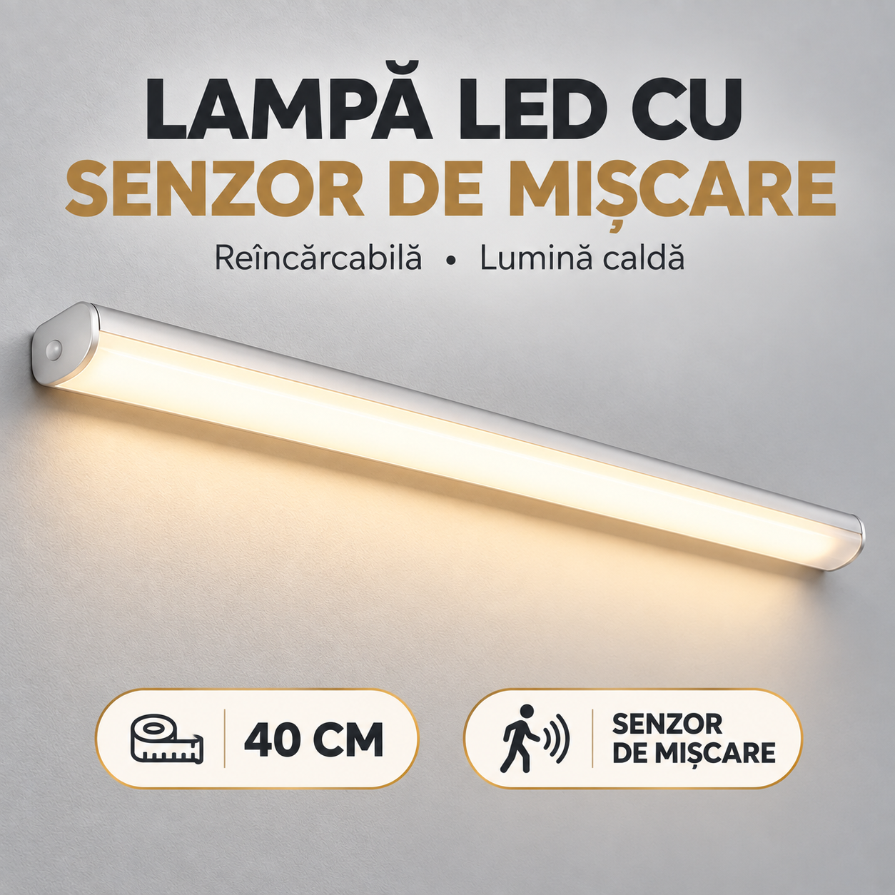NovaLux™– Lampă LED cu Senzor de Mișcare, Reîncărcabilă USB