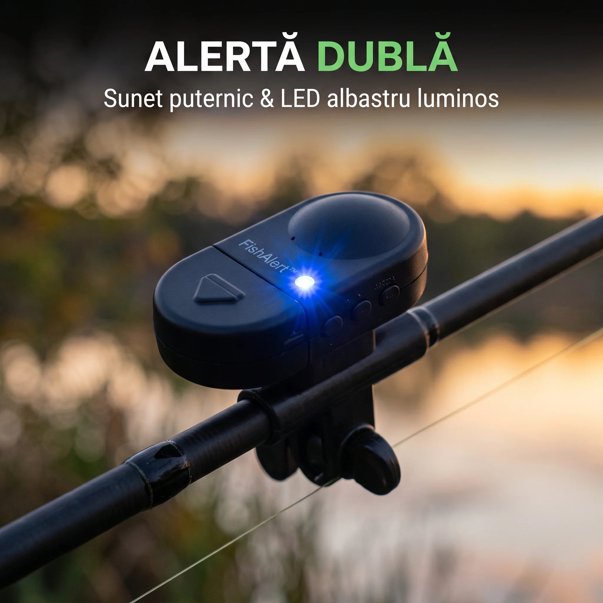 FishSense™ – Senzor Avertizor Mușcătură Pescuit cu Sunet și LED, Rezistent la Apă 1+1 GARTIS