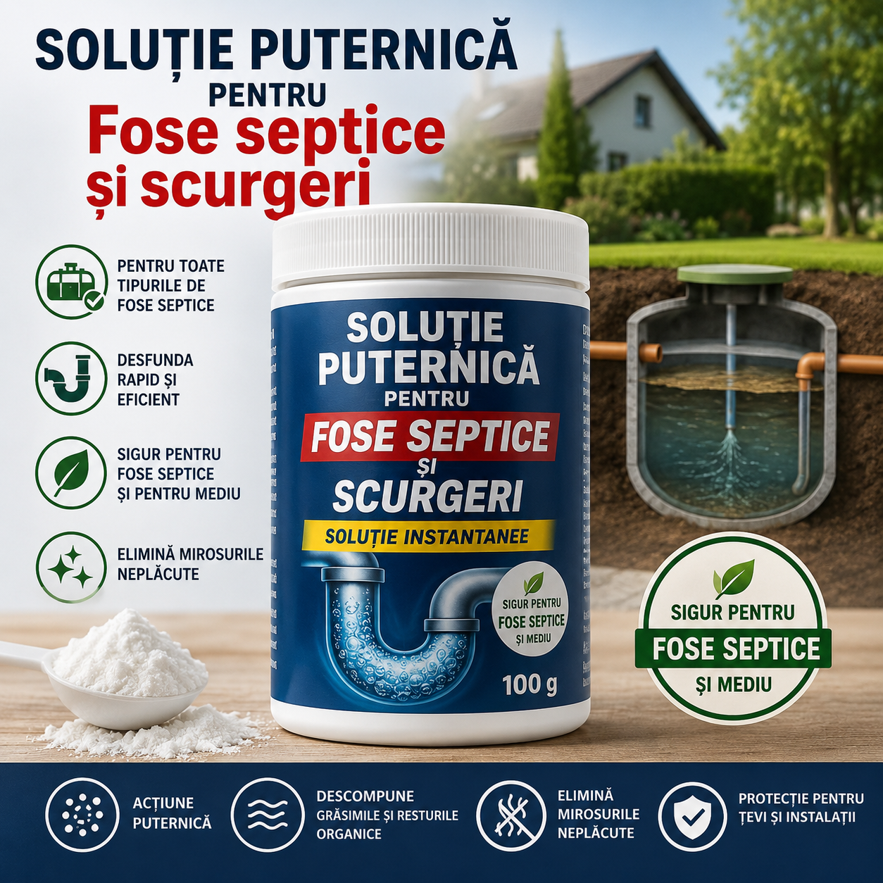 Pudră Fosă Septică și Scurgeri