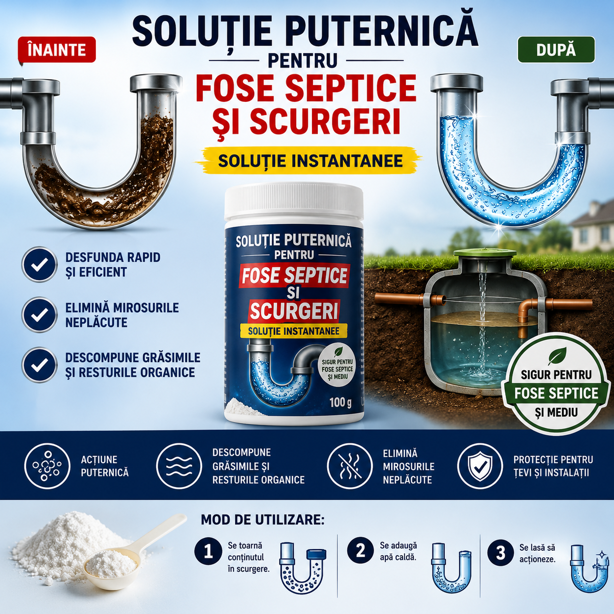 Pudră Fosă Septică și Scurgeri