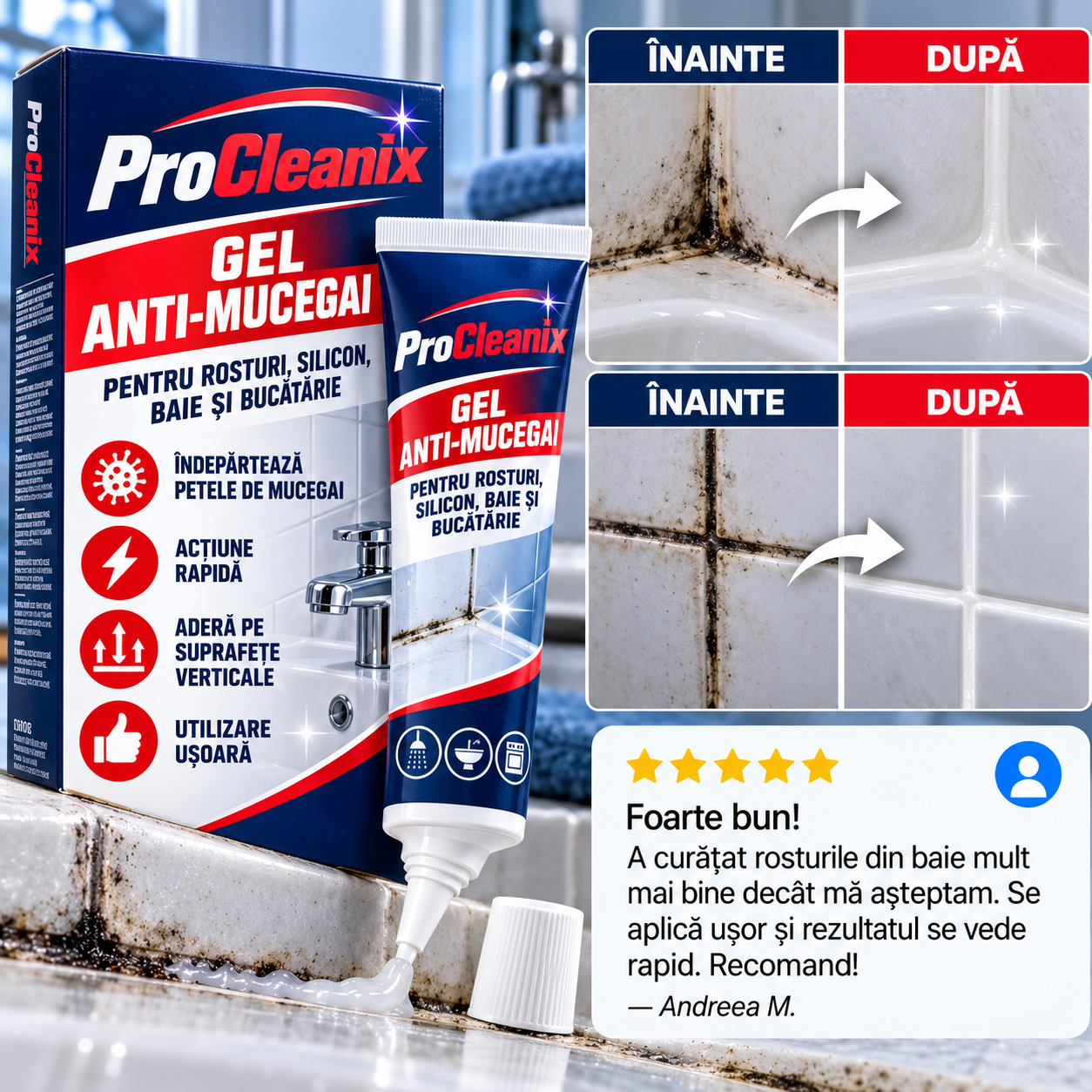 ProCleanix – Gel Profesional Anti-Mucegai pentru Rosturi, Silicon, Baie și Bucătărie